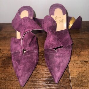 Christian Louboutin Purple Plum Suede Gold Heel Pointed Toe Mule Size 36